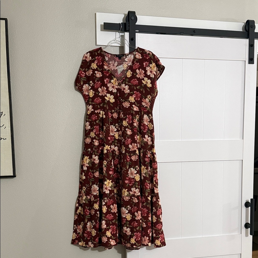 Blu Pepper Burgundy Floral Midi Dress